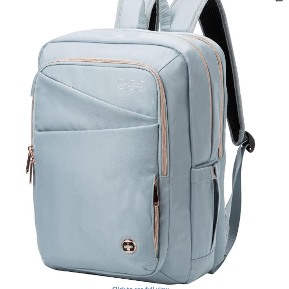 Light Blue Women’s Backpack with Rose Gold Accents
